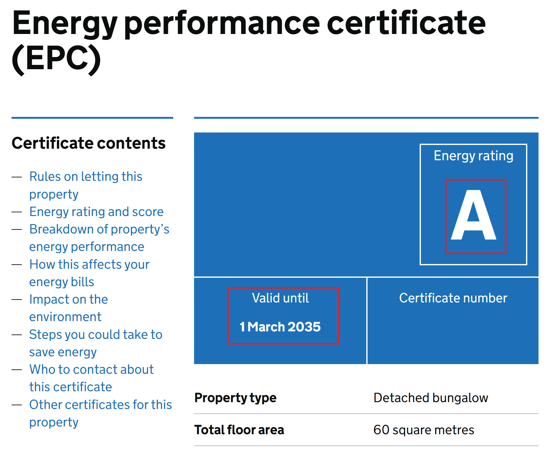 example EPC certificate
